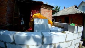 Кладка пеноблока для пристройки.