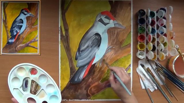 Как нарисовать дятла. Гуашь смотреть онлайн