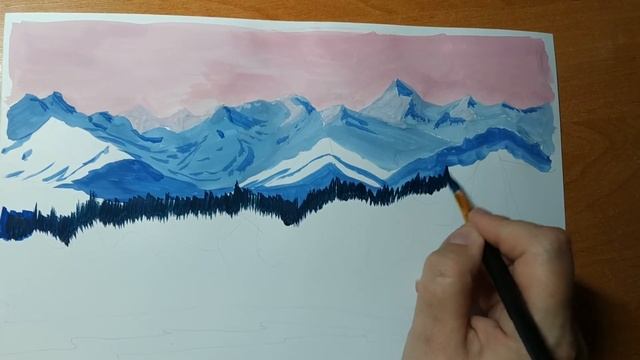 58.Как нарисовать зимний лес гуашью.58. How to draw a winter forest with gouache. смотреть онлайн
