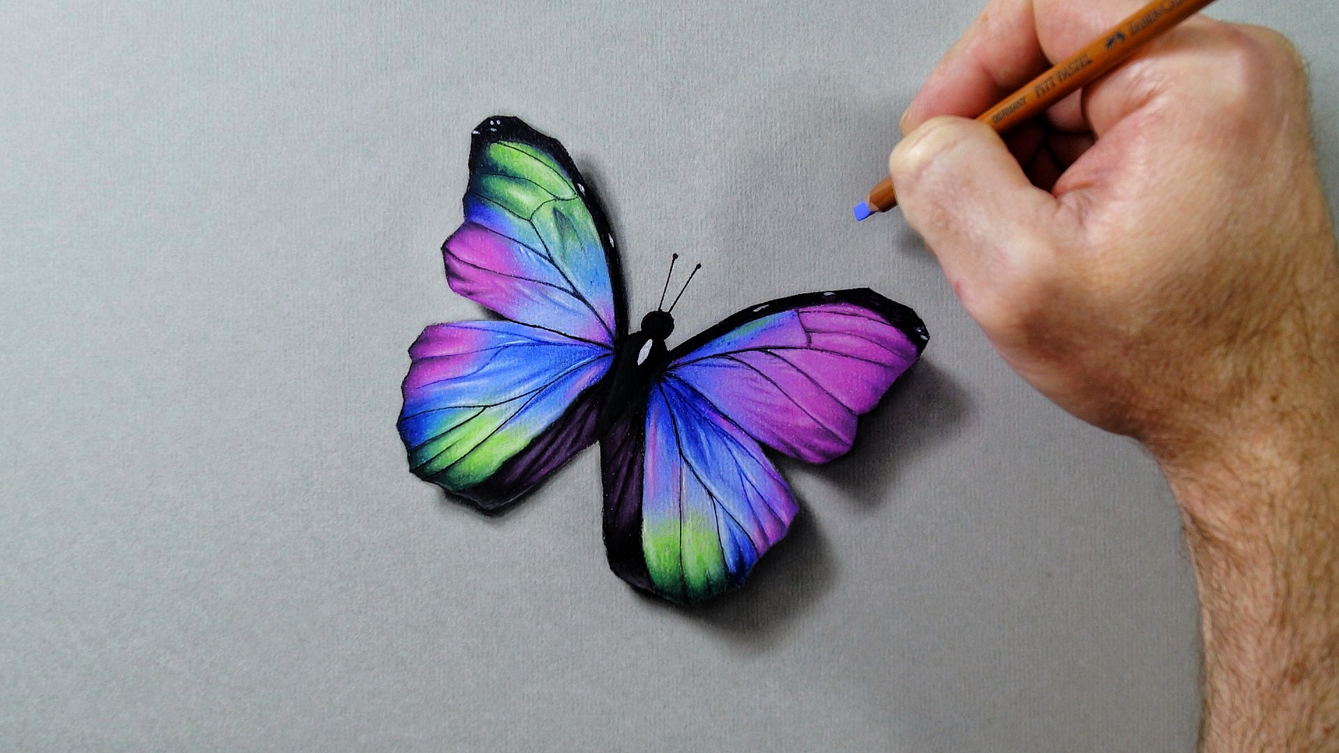 Человек рисует бабочку