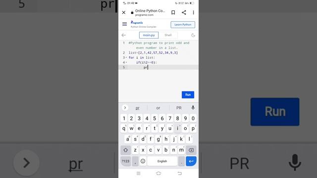 Python program to print odd and even number in a list.|#pythonprogram #list_program
