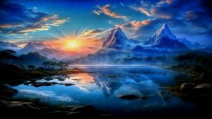 ?Mountain Lake Sunset in Blue Hues