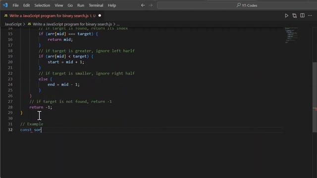 Write a JavaScript program for binary search