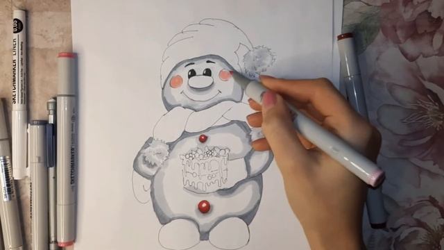 Как нарисовать снеговика? Лёгкий способ нарисовать снеговика. Уроки рисования маркерами. смотреть онлайн