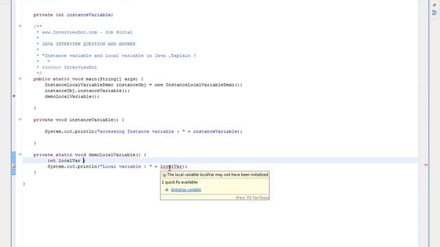 Fresher Java Interview Question Answer What is instance variable and local variable in java intervi