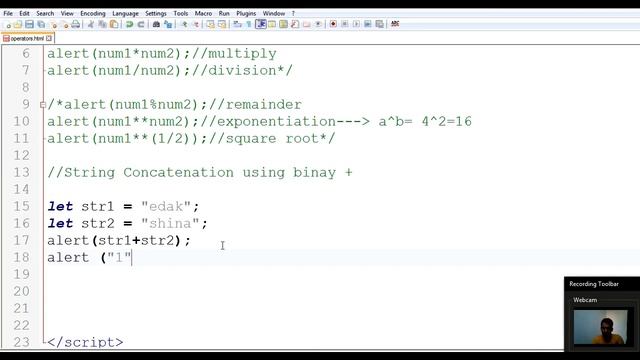 Javascript Operators Tutorial. String Concatenation.Unary(+) and Binary(+) and Math Operations.