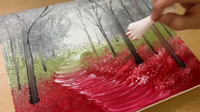 How to Draw a Couple Walking in the Rain / Red Acrylic Painting смотреть онлайн