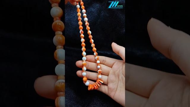 Red Ghost phantom quartz with orange spiny oyster beads simple necklace  Healing Gemstone Necklace04
