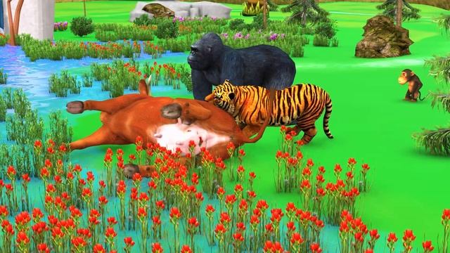 Temple Run Funny Monkey Run Away Tiger Escape Maze Game | Cow vs Tiger Trapped in Cage