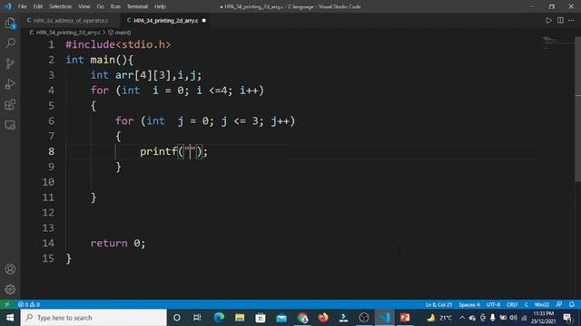 How to Print Two Dimensional Arrays| C Exercise 2 | VS Code | C Programming Language | Tutorial # 2