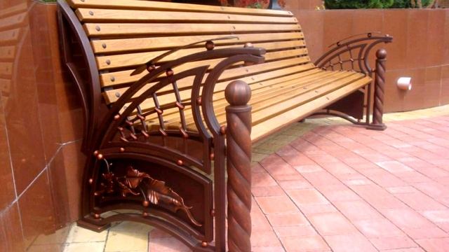14 Кованая скамейка красивый дизайн лавочка стильная ковка и дерево. смотреть онлайн