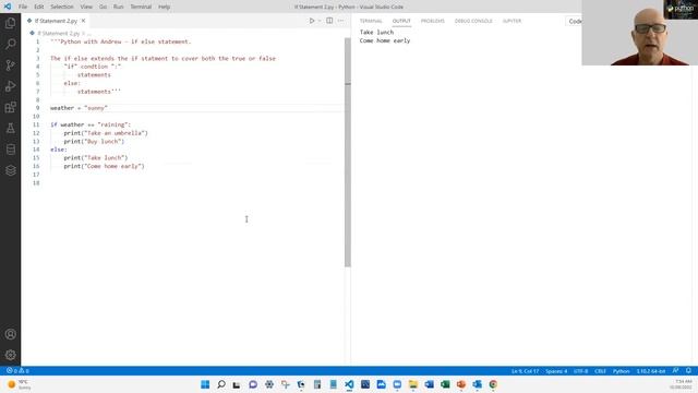 Python If Statement - Two selections - if else statement