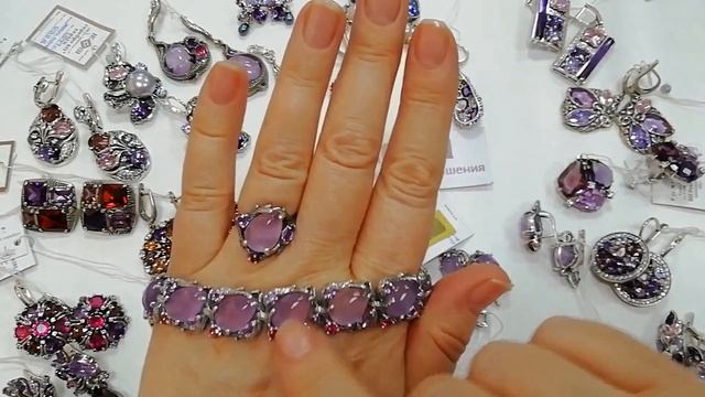 Серебряные украшения  Сиреневые камни. ЗаводВега, Циркон