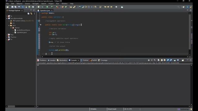 how to perform assignment operator in java language