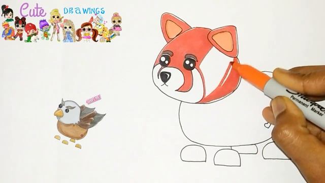 How To Draw A Panda / Red Panda / Red Tail Panda | Roblox Adopt Me  Pet | Cartooning Cute drawings