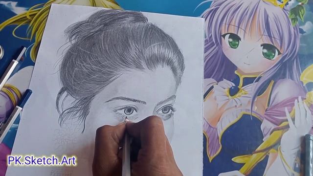 Smooth Hair Texture Tutorial For Beginners // Hair Sketch video// Rashmika Mandana Sketch Tutorial