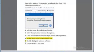 Fix Audacity Error opening recording device, Error 9999 Unanticipated host error on Windows