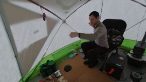 зимняя рыбалка в палатке на Десногорском водохранилище, серия 2 - освещение для палатки на льду!!!