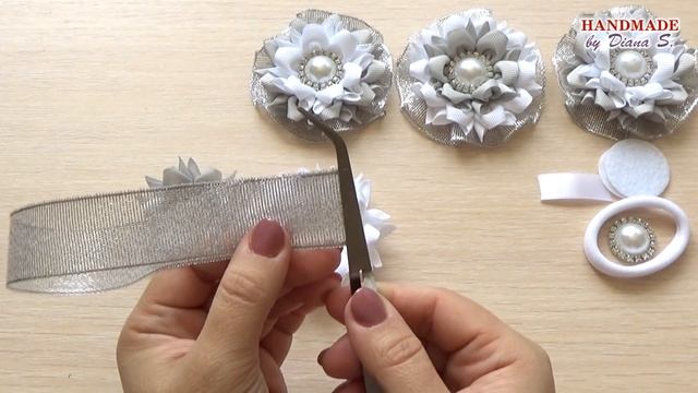 Камелия из ленты шириной 2,5 см. Резинки для волос. Канзаши. МК. / DIY. Kanzashi. Scrunchy.