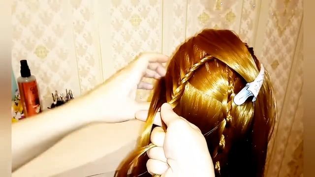 Урок 63. Изысканная прическа из трёх кос-двух колосков и сложной цепочки. Необычно и красиво.