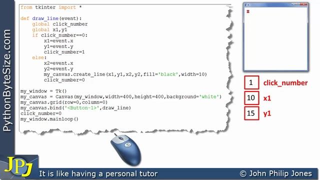 Drawing a line between two mouse clicks using tkinter смотреть онлайн