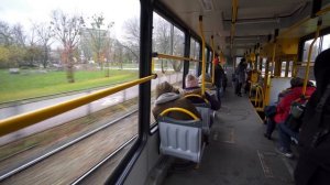 Poland, Warsaw, ride with tram No 33 from Arkadia to Sady Żoliborskie