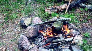 Поход в лес,нашел хижина в лесу,отдых у костра летом.