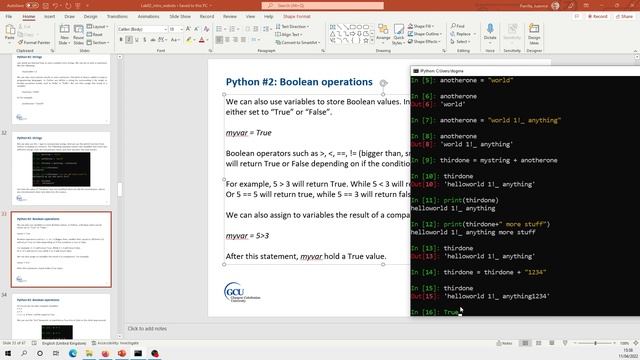 Python tutorial, strings, boolean values and boolean operators