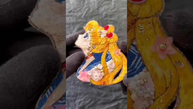 Sailor Moon, Сейлор Мун, handmade beaded brooch, Embroidery, брошь из бисера , вышивка