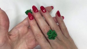 Needle & Shuttle Tatting. Ring, earrings "Clover"/ Фриволите. Кольцо, серьги "Клевер"