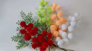 Бисероплетение. Рукоделие.  Цветная Мимоза. Декоративные веточки.  Мимоза из ниток.  Мастер класс.