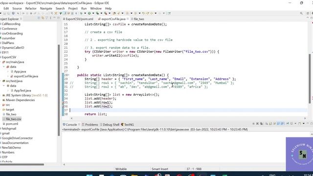 How to export random data to a csv file in java | Create csv file using java | Selenium Ninja