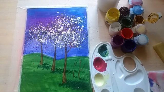 Весенний сад!!техника набрызг