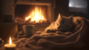 Сон с мурлыкающим котом и потрескивающим камином Расслабьтесь в уютной зимней обстановке