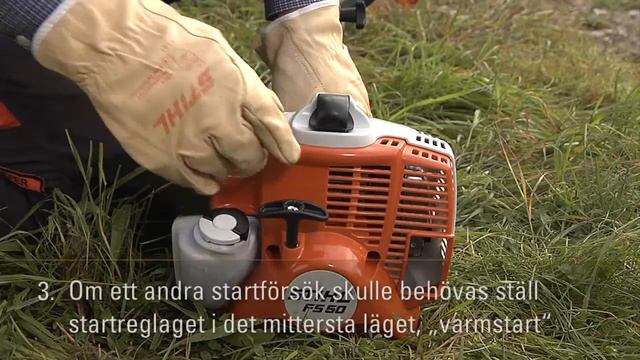 Att starta en trimmer FS 50 från STIHL. Guide och instruktionsvideo. смотреть онлайн