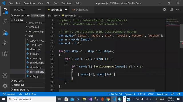 Bubble Sorting Strings in JavaScript using localeCompare