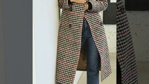 Женское шерстяное пальто, тонкое и длинное клетчатое осенне зимнее корейское двубортное пальто