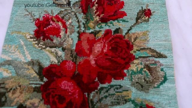 Старинная вышивка крестиком. Букет алых роз. Винтаж. Vintage collection