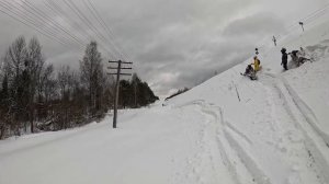 Бешеная траверса на горном снегоходе вдоль железки - так может только Саня!