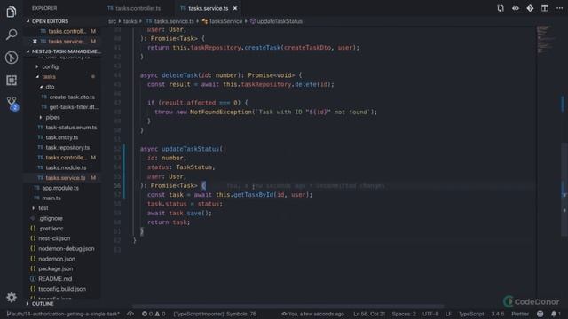Lecture 59. Authorization Updating a User's Task Status | Scalable | Modern | Master NestJS (2021)
