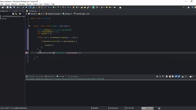 How to count the occurrences of a character in a String using charAt() method