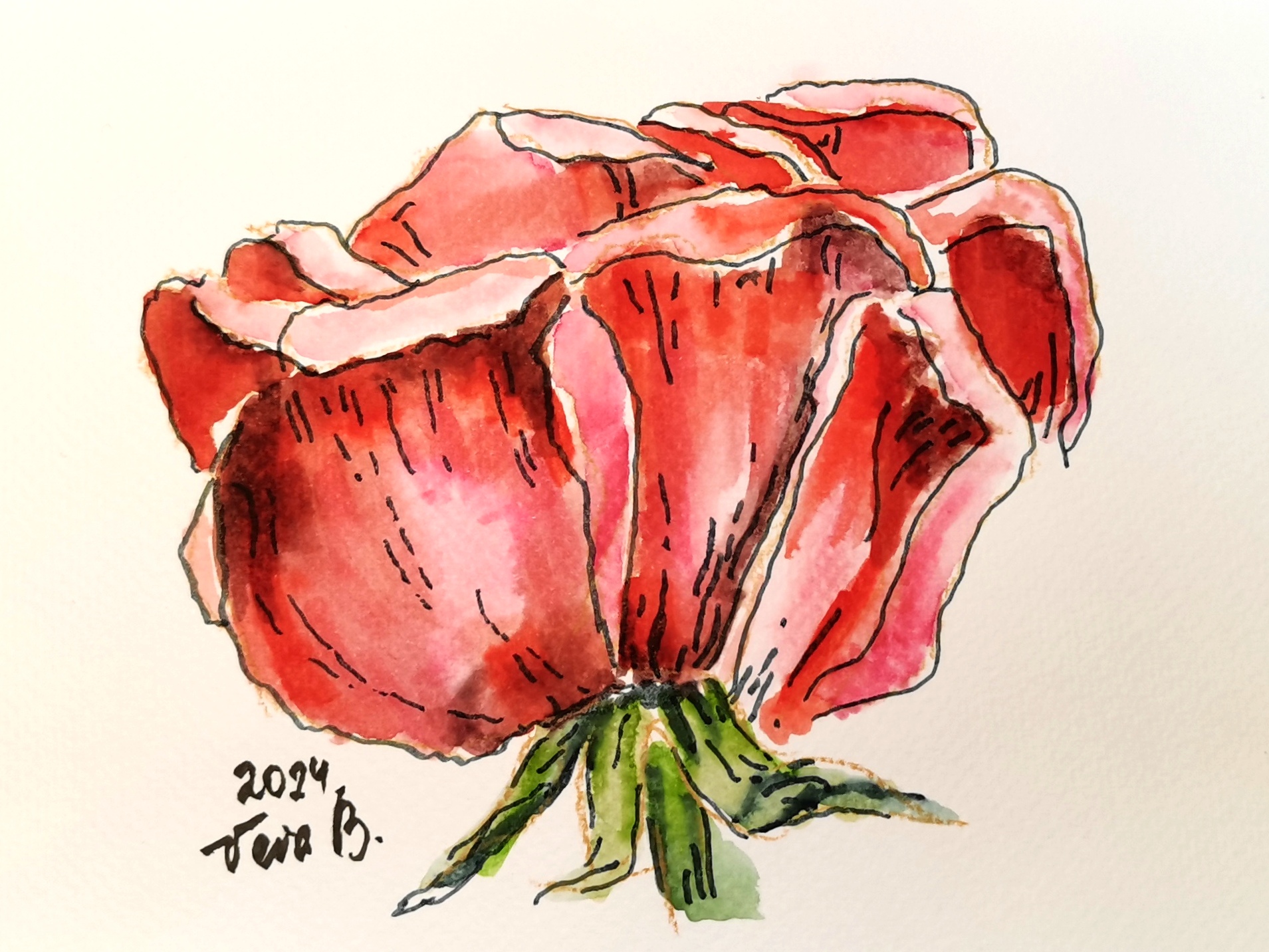 Рисунок цветка розы акварельными маркерами. Часть 1 || Пошаговое объяснение || Sketching