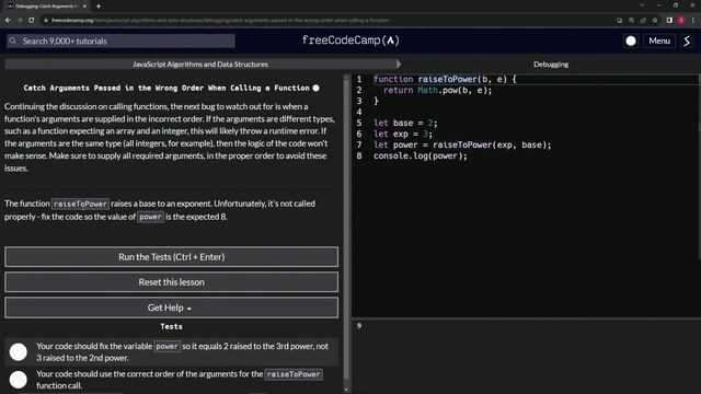 JavaScript Debugging: Catch Arguments Passed in the Wrong Order When Calling a Function|FreeCodeCam