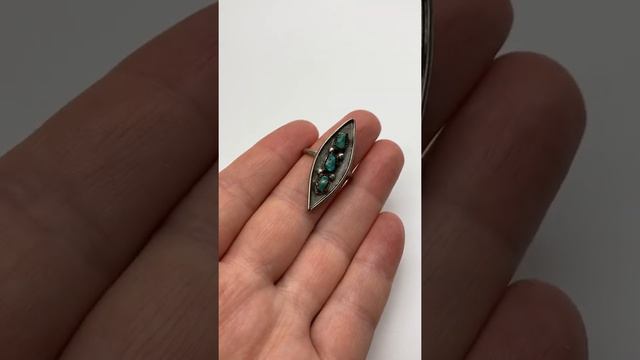Узкое серебряное кольцо с бирюзой, стиль индейцев навахо Navajo Ring Turquoise Silver