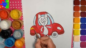 Котенок и волшебный гараж рисуем Котенка из мультика и его красную машину.