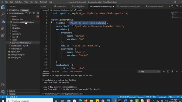 071 Building Cucumber Html reports for the Cypress Cucumber Tes Scenarios