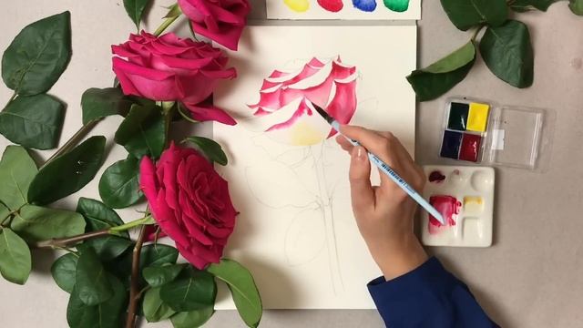 Рисуем поэтапно розу акварельными красками "Белые ночи" смотреть онлайн