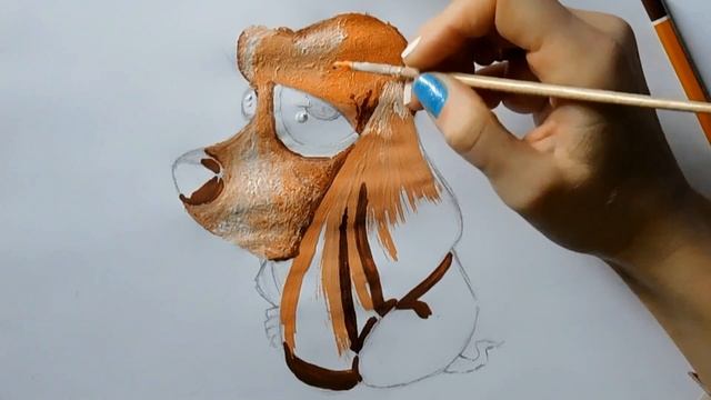 Рисуем карандашом и раскрашиваем гуашью СОБАЧКУ, Собаку, Щенка / Drawing and coloring a DOG
