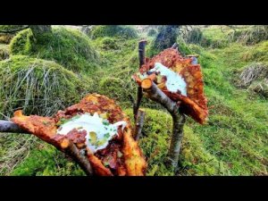 ?Очень хрустящие картофельные оладьи с курицей и беконом , приготовленные на природе !