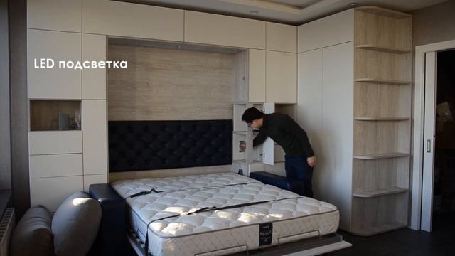 Угловое решение Scandinaviya мебель трансформер (шкаф-кровать с диваном в Москве)